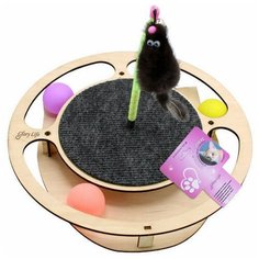 Игровой комплекс для кошек Glory Life Круг с шариками c игрушкой на пружине c когтеточкой из ковра 32х28х3,6 см