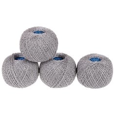 Пряжа для вязания нитки Снежинка сверкающая цвет №4302 светло-серый, 86% хлопок 14% люрекс, комплект 4 клубочка х 25 г х 195 м, ПНК им. Кирова