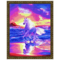 Алмазная мозаика Paintboy Белый конь на море 40х50 см