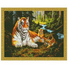 Алмазная мозаика Paintboy Тигриная семья 40х50 см