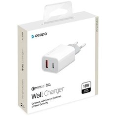 Сетевое зарядное устройство Deppa Power Delivery QC 3.0 18Вт USB A + Type-C белое (11399)
