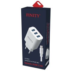 Блок питания сетевой FINITY GENESIS, 3 USB выхода 3.4A + кабель USB micro, цвет: белый