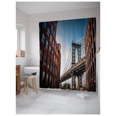 Штора (занавеска) для ванной JoyArty "Мост над улицей" из ткани, 180х200 см с крючками