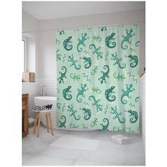 Штора (занавеска) для ванной JoyArty "Ящерицы с узорами" из ткани, 180х200 см с крючками