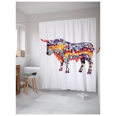 Штора (занавеска) для ванной JoyArty "Мозаичный бык" из ткани, 180х200 см с крючками