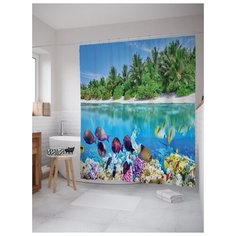 Штора (занавеска) для ванной JoyArty "Фантастический водоем" из ткани, 180х200 см с крючками