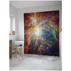 Штора (занавеска) для ванной JoyArty "Галактические перемещения" из ткани, 180х200 см с крючками