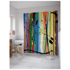 Штора (занавеска) для ванной JoyArty "Красочное проявление" из ткани, 180х200 см с крючками