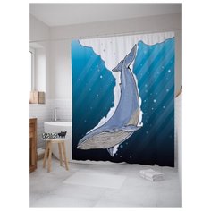 Штора (занавеска) для ванной JoyArty "Кит ныряет" из ткани, 180х200 см с крючками