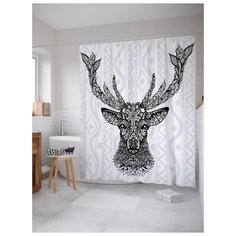 Штора (занавеска) для ванной JoyArty "Олень с узорами" из ткани, 180х200 см с крючками