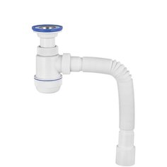 VIrPlast Сифон с литым выпуском, с нержавеющей чашкой D63 мм и c гофротрубой L800 мм, 1 1/2"- D40/50