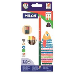 Карандаши цветные Milan двухсторонние 3-гранные, 12 штук