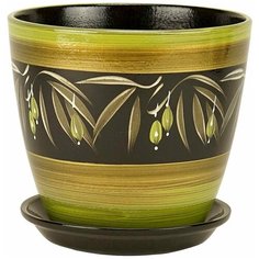Горшок Сады Аурики с поддоном Бутон Оливки 15 х 15 см зеленый/коричневый