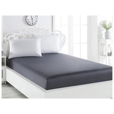 Простыня на резинке "Karna. Loft", сатин, 260x280 см, цвет темно-серый