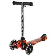 Самокат детский трехколесный ТМ CITY-RIDE, колеса PU 110/76, руль телескопический, алюминиевый, резиновые рукоятки, цвет оранжевый с огненным принтом. Размеры: 55 х 21,5 х 66 см