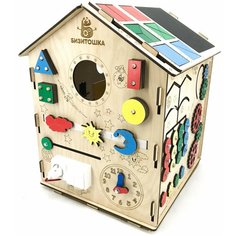 Бизиборд в виде домика Бизитошка / бизидомик 55 см с космической тематикой
