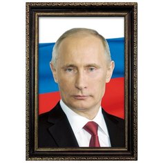 Портрет Путин В.В., формат А-4 (210x297 мм), багетная тёмно-коричневая рамка ПТ-1-А4-БК Mega Art