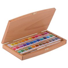 Белые ночи / Акварельные художественные краски в деревянном пенале с кистью, бук, 36 цветов по 2,5 мл, ЗХК Невская палитра