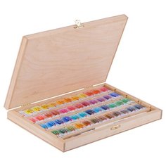 Белые ночи / Акварельные художественные краски в деревянном пенале с кистью, береза, 48 цветов по 2,5 мл, ЗХК Невская палитра