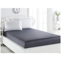 Простынь сатин "KARNA" на резинке LOFT 160x240 см - Темно-серая