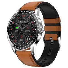 Смарт часы KingWear LA10 (синхронизация текстовых сообщений, напоминания, уведомления, пульсометр, тонометр, оксиметр, фитнес трекер, монитор сна, будильник, секундомер, таймер, управление плеером и камерой, влагозащита, AMOLED дисплей) коричневый