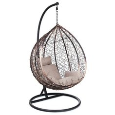 Подвесное кресло, цвет плетения коричневый, подушка - бежевый, каркас - черный Z-03(A) (brown/beige) Promo