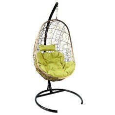 Подвесное кресло, цвет плетения светло-коричневый, подушка – зеленый, каркас – черный Z-02 (2) Promo
