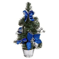 Елка Snowmen 31 см, цветы, банты, шары, подставка-корзина, сине-серебряный (Е96745)