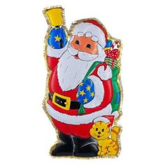 Новогоднее панно Snowmen Дед Мороз с кошкой, с мишурой, 74*43 см (Е3193)