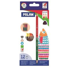 Карандаши цветные Milan 24 цвета, 12 штук, двухсторонние, 3 грани (7112312)