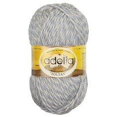 Пряжа Adelia Zoltan, 100% шерсть, 5*100 г, 115 м+-5 м, №128, белый, серый, светло-голубой