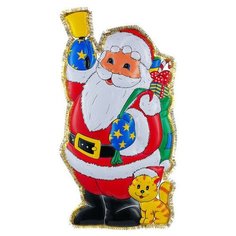 Новогоднее панно Snowmen "Дед Мороз с кошкой" с мишурой, 74х43 см (Е3193)