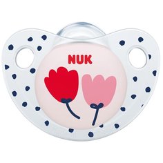 NUK Пустышка "ADORE" силикон (6-18 месяцев) - Цветы (без кольца, в контейнере)