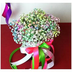 Интерьерная композиция ALMOND ROSES гипсофила в шляпной коробке