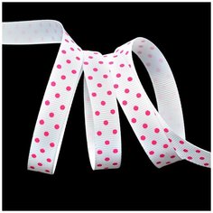 Лента репсовая в рубчик LDRG02918712 (73) крупный горошек 12мм цв.белый-розовый уп.27,4м Ideal