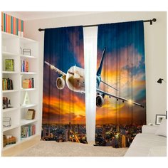 Фотошторы "Самолет", 145*260 2шт Сирень