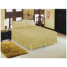 Универсальный чехол-покрывало на кровать с двумя наволочками, цвет бежевый Karbeltex