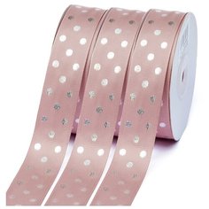 Лента репсовая Горошек серебро шир.25мм LDRS164 цв.164 гр.розовый уп.27,4м Ideal