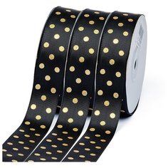 Лента репсовая Горошек золото шир.25мм LDRG030 цв.черный уп.27,4м Ideal