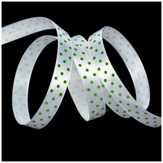 Лента атласная Ideal LDAG02957912 (19) горошек 12мм цв.белый-зеленый уп.27,4м