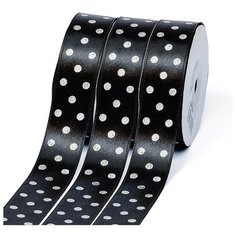Лента атласная Ideal горошек серебро шир.25мм LDAS030 цв.черный уп.27,4м