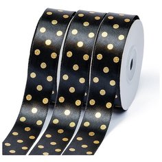 Лента атласная Ideal горошек золото шир.25мм LDAG030 цв.черный уп.27,4м