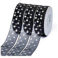 Лента капроновая Ideal горошек серебро шир.25мм LDCS030 цв.черный уп.27,4м