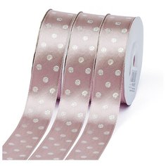 Лента атласная Ideal горошек серебро шир.25мм LDAS164 цв.164 гр.розовый уп.27,4м