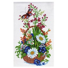 416 Канва с рисунком Матренин посад Корзина с ромашками 24*35см.(28*37см)