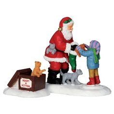 Сувенир Санта вручает котёнка, набор из 2 фигур Lemax