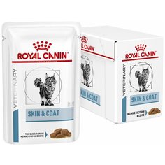Влажный корм для кошек Royal Canin Veterinary Diets, Skin & Coat Formula, при проблемах с кожей, 12 шт. х 85 г (кусочки в соусе)