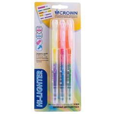 CROWN Набор текстовыделителей двухсторонних Multi Hi-Lighter Twin, 3 шт. (H2-1000-B/3)