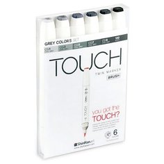 Набор маркеров Touch Brush, 6 цветов, серые тона (1200604)