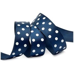 Лента репсовая в рубчик LDRG37002925 (104) крупный горошек 25мм цв.т.синий-белый уп.27,4м Ideal